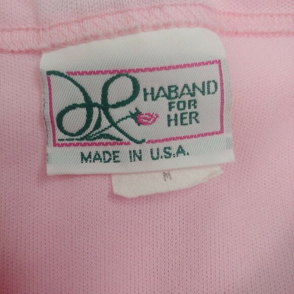 Vintage Haband For Her Medium Shirt Short Set Outfit Light Pink Floral Polyester - Picture 9 of 9